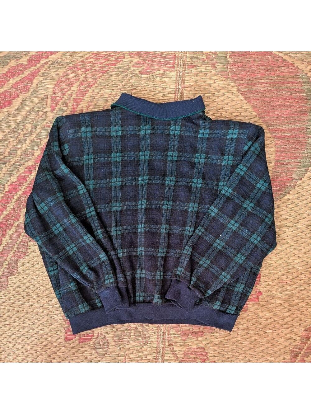 1990s Blackwatch Plaid Knit Nautical Button Sweater Jacket Vintage Size 2X - Picture 3 of 7